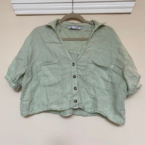 ZARA SHORT SLEEVE LINEN SHIRT LIGHT KHAKI (size M)